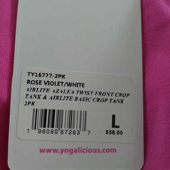 Yogalicious Airlite Pink Twist Front Crop & Airlite Basic  White Crop Tank 2pk L - Picture 5 of 12